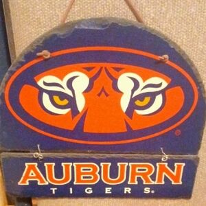 NCAA Auburn Tigers Blue and Orange Mixed Media Art with Tiger Eyes